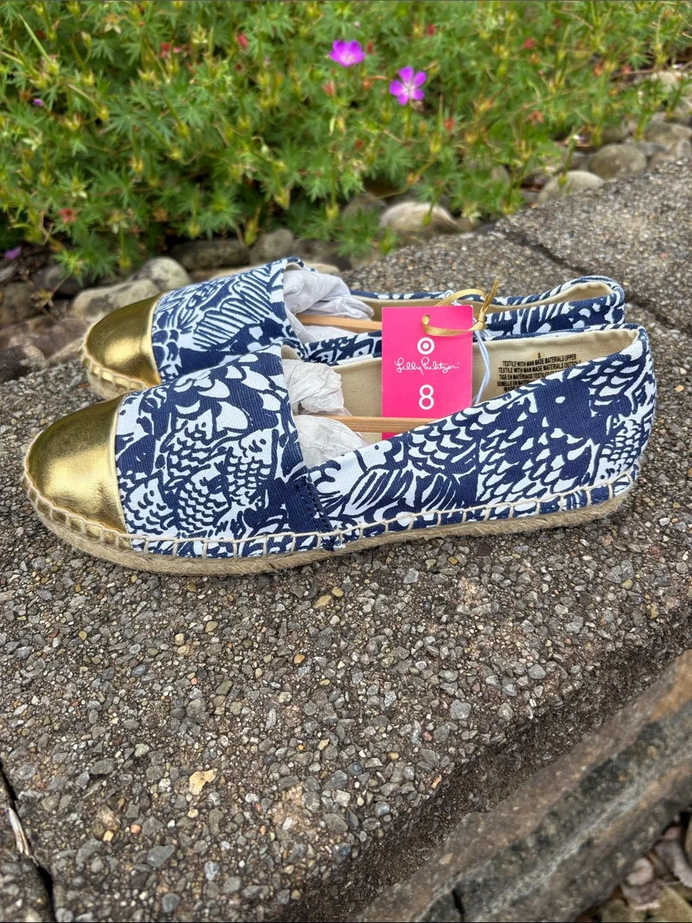 NWT Lily Pulitzer for Target Blue White & Gold Espadrilles Flats Size 8